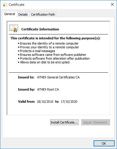 2. Εγκατάσταση πιστοποιητικού ATHEX General Certificates CA Από τo folder που έχουν αποσυμπιεστεί τα πιστοποιητικά (π.