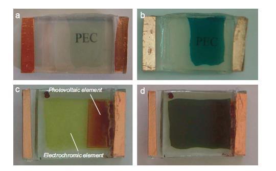 Σχήμα 7: Φωτογραφίες PEC ολικώς καλυμμένου τύπου a) αποχρωματισμένο b) χρωματισμένο και μερικώς καλυμμένου PEC c) αποχρωματισμένου και d) χρωματισμένου [24] Σε μια πιο πρόσφατη δημοσίευση των