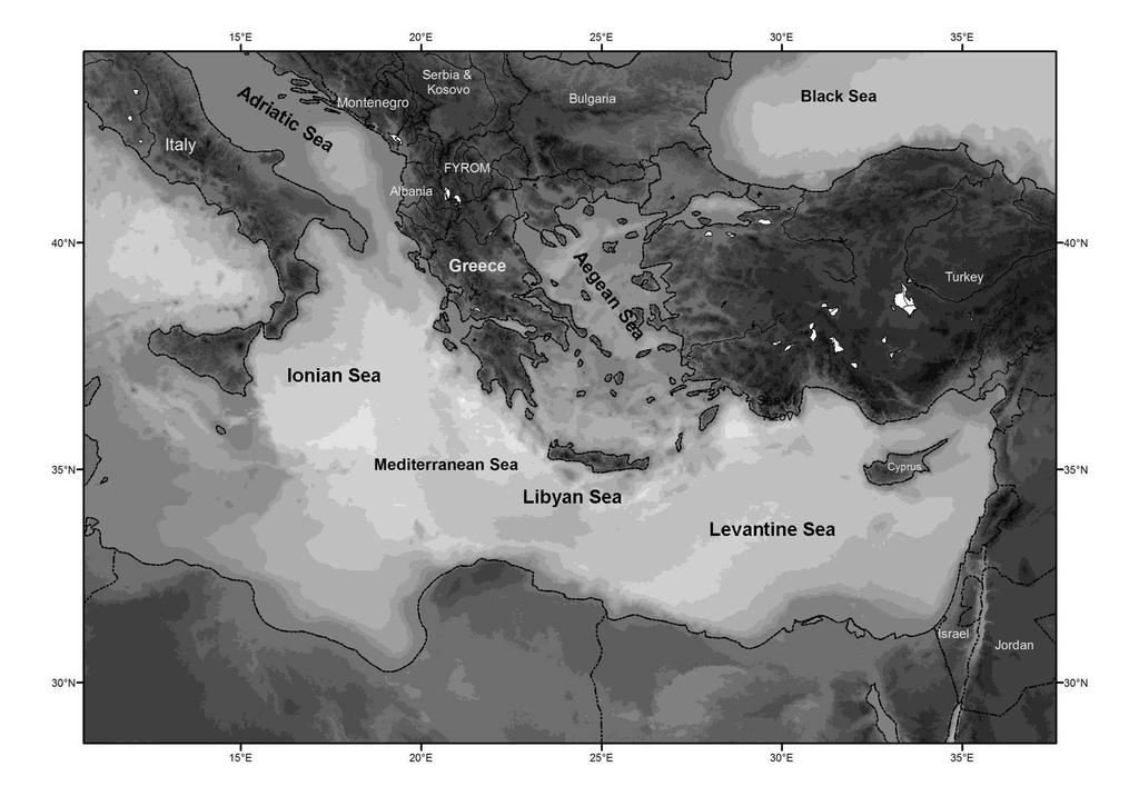 Εισαγωγή στην Παλαιοωκεανογραφία 1.3. ΠΕΡΙΟΧΗ ΜΕΛΕΤΗΣ Η ανατολική Μεσόγειος περικλείει τις θαλάσσιες λεκάνες της Αδριατικής, του Ιονίου, της Λεβαντίνης, του Λιβυκού και του Αιγαίου (Σχήµα 1.4).