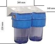 3/4" WF-021 43,40 1" WF-022 45,00 ΥΨΟΣ 7 1/2" WF-024 43,80 Διπλή συσκευή φίλτρου τριών τμημάτων με ορειχάλκινο σπείρωμα και διάφανο δοχείο. Μέγιστη πίεση λειτουργίας έως 8,6 bar.