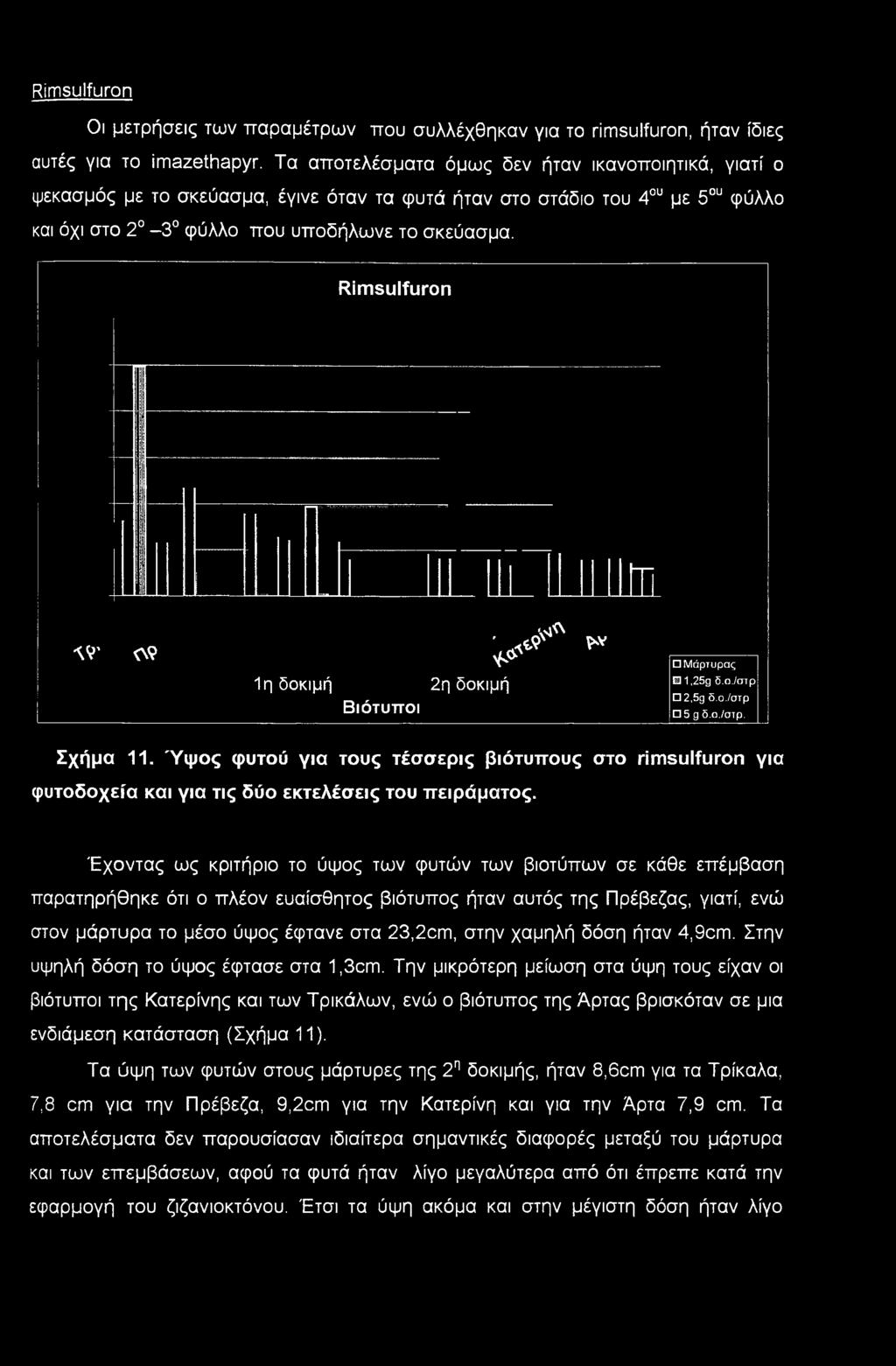 Rimsulfuron \ τ \9 1 η δοκιμή 2η δοκιμή Βιότυποι ^ ^ ** Μάρτυρας θ 1,25g δ.ο./στρ 2,5g δ.ο./στρ 5 g δ.ο./στρ. Σχήμα 11.