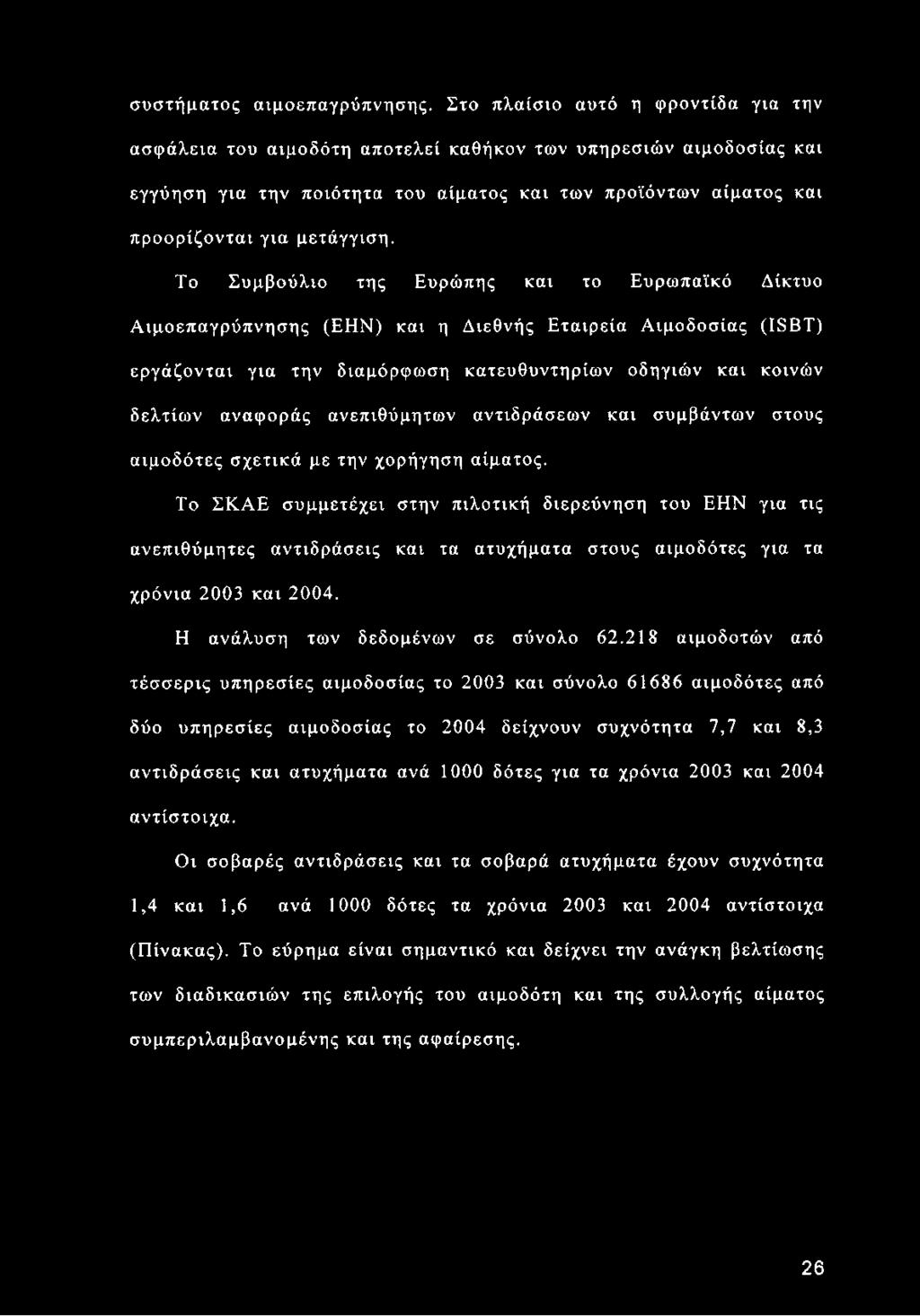 Το Συμβούλιο της Ευρώπης και το Ευρωπαϊκό Δίκτυο Αιμοεπαγρύπνησης (ΕΗΝ) και η Διεθνής Εταιρεία Αιμοδοσίας (ISBT) εργάζονται για την διαμόρφωση κατευθυντηρίων οδηγιών και κοινών δελτίων αναφοράς