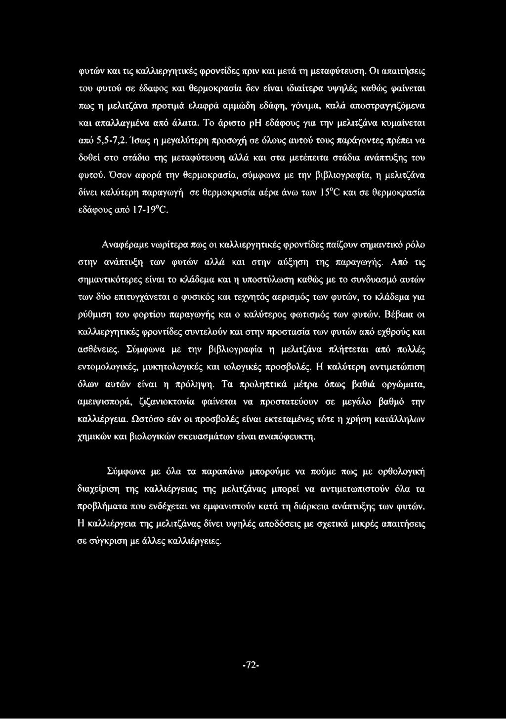 Το άριστο ρη εδάφους για την μελιτζάνα κυμαίνεται από 5,5-7,2.