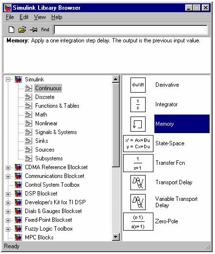 Στο παράθυρο του Simulink Library Browser απεικονίζεται µια λίστα.