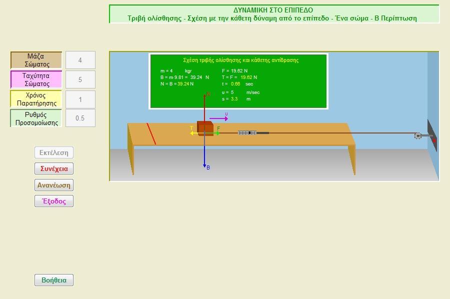 Σξηβή 25. Σξηβή νιίζζεζεο ρέζε κε ηελ θάζεηε δύλακε από ην επίπεδν Έλα ζώκα - Β πεξίπηωζε 1. Η πξνζνκνίσζε δείρλεη ην Νόκν ηεο Σξηβήο. 2. θνπόο ηεο πξνζνκνίσζεο είλαη λα επεμεγήζεη ηελ Σξηβή Οιίζζεζεο.