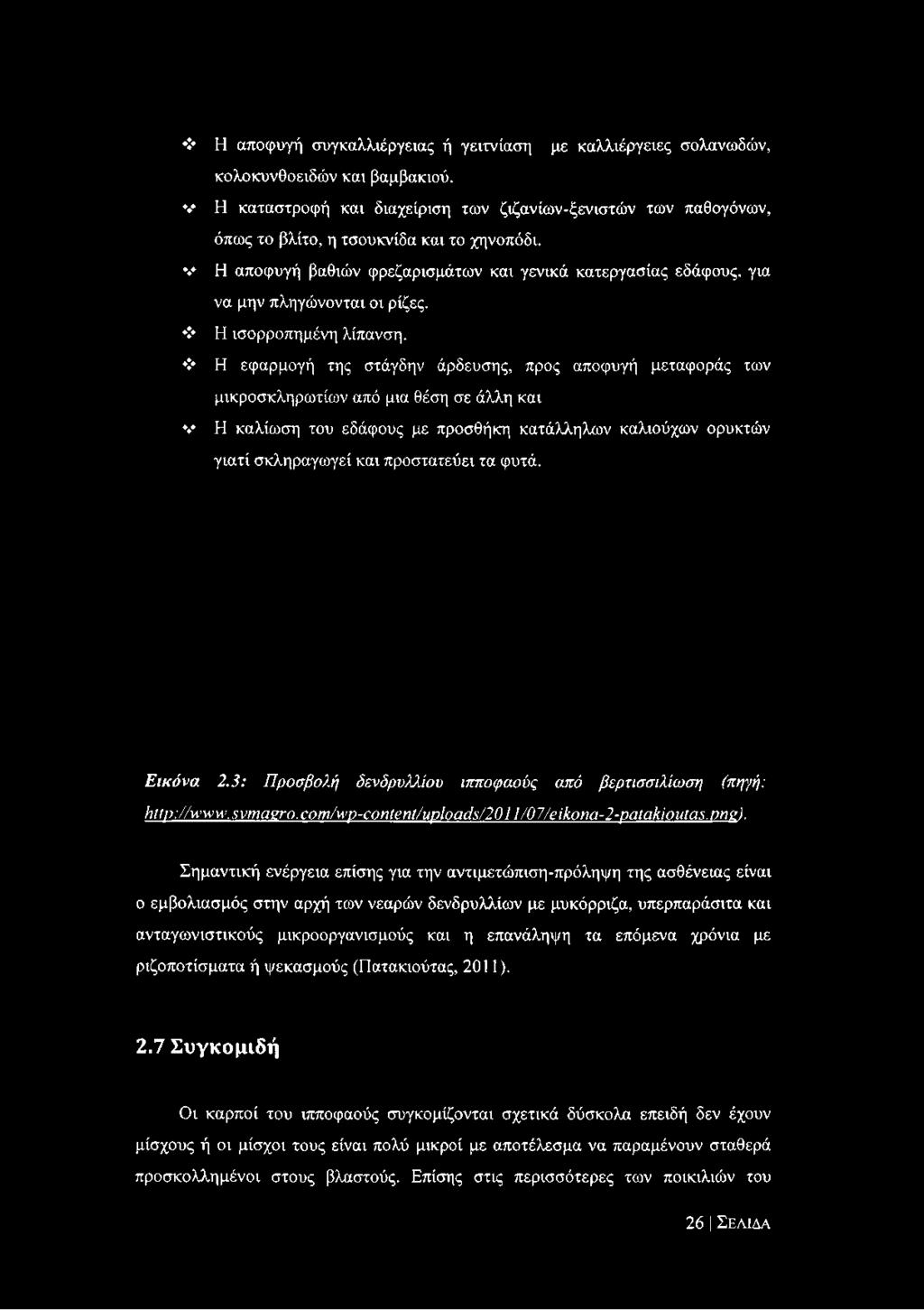 Η αποφυγή βαθιών φρεζαρισμάτων και γενικά κατεργασίας εδάφους, για να μην πληγώνονται οι ρίζες. Η ισορροπημένη λίπανση.