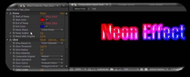 2 Δημιουργώντας γονική σχέση στα χρώματα των εφέ Ramp Text Color, παίρνουμε τις ίδιες τιμές στο Ramp του Layer Text Glow. Ήρθε η ώρα να βάλουμε το Glow.