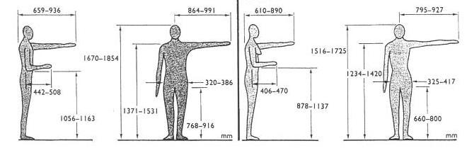 Κλείνοντας το εν λόγω χωρίο, οι διαστάσεις του ανθρώπινου σώματος ανδρών και γυναικών που λαμβάνει υπόψη η ανθρωπομετρία κατά το σχεδιασμό προϊόντων και αντικειμένων, σε καθήμενη θέση, καθώς και σε