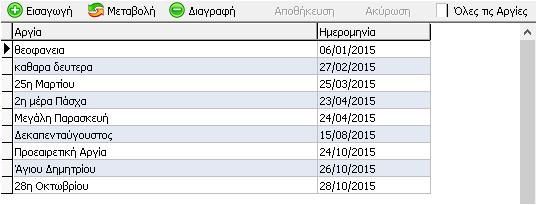 Η συγκεκριμένη καρτέλα ενημερώνεται επιλέγοντας το πλήκτρο «Όλες τις αργίες».