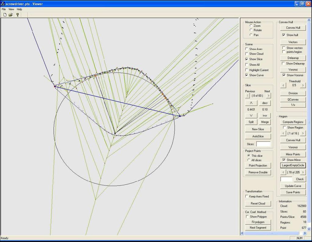 Για την κορυφή voronoi που επιλέγει, ο υποψήφιος παίρνει τα τρία (ή περισσότερα) σηµεία που βρίσκονται πάνω στον µέγιστο κενό κύκλο [3] µε κέντρο την κορυφή