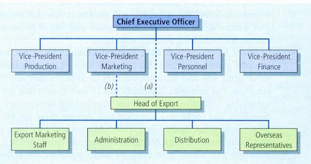 Πρώιμες διοικητικές δομές 1η επιλογή: Ανάθεση στο τμήμα Μάρκετινγκ της ευθύνης για την διαχείριση των πωλήσεων στο εξωτερικό.