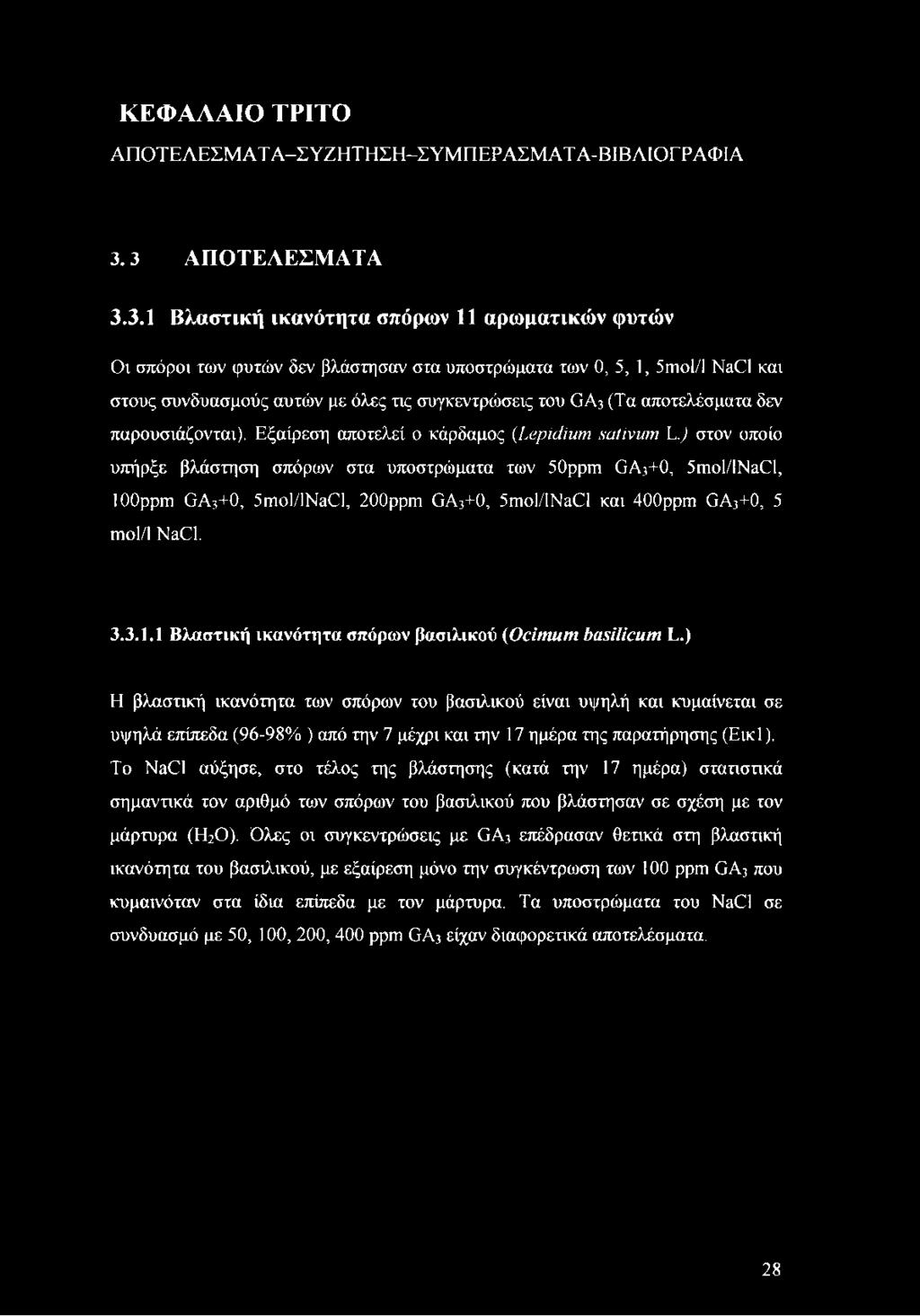 GA3 (Τα αποτελέσματα δεν παρουσιάζονται). Εξαίρεση αποτελεί ο κάρδαμος (Lepidium sativum L.