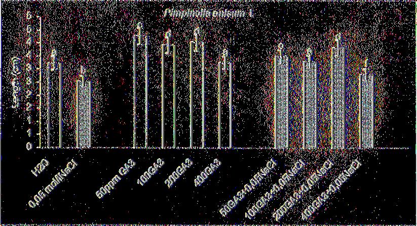 Εικ. 35: Επίδραση του NaCl και του GA3 στο μήκος φυταρίων (±s.e.) του γλυκάνισου (Pimpinel/a anisum L.