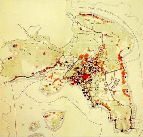 εγκατάσταση νέων βιομηχανικών μονάδων στην Αττική αλλά και οι νέες επεκτάσεις σε αδόμητες περιοχές. Εικόνα 1. Το Ρυθμιστικό Σχέδιο Αθηνών (κατά την τροποποίηση του 1992).