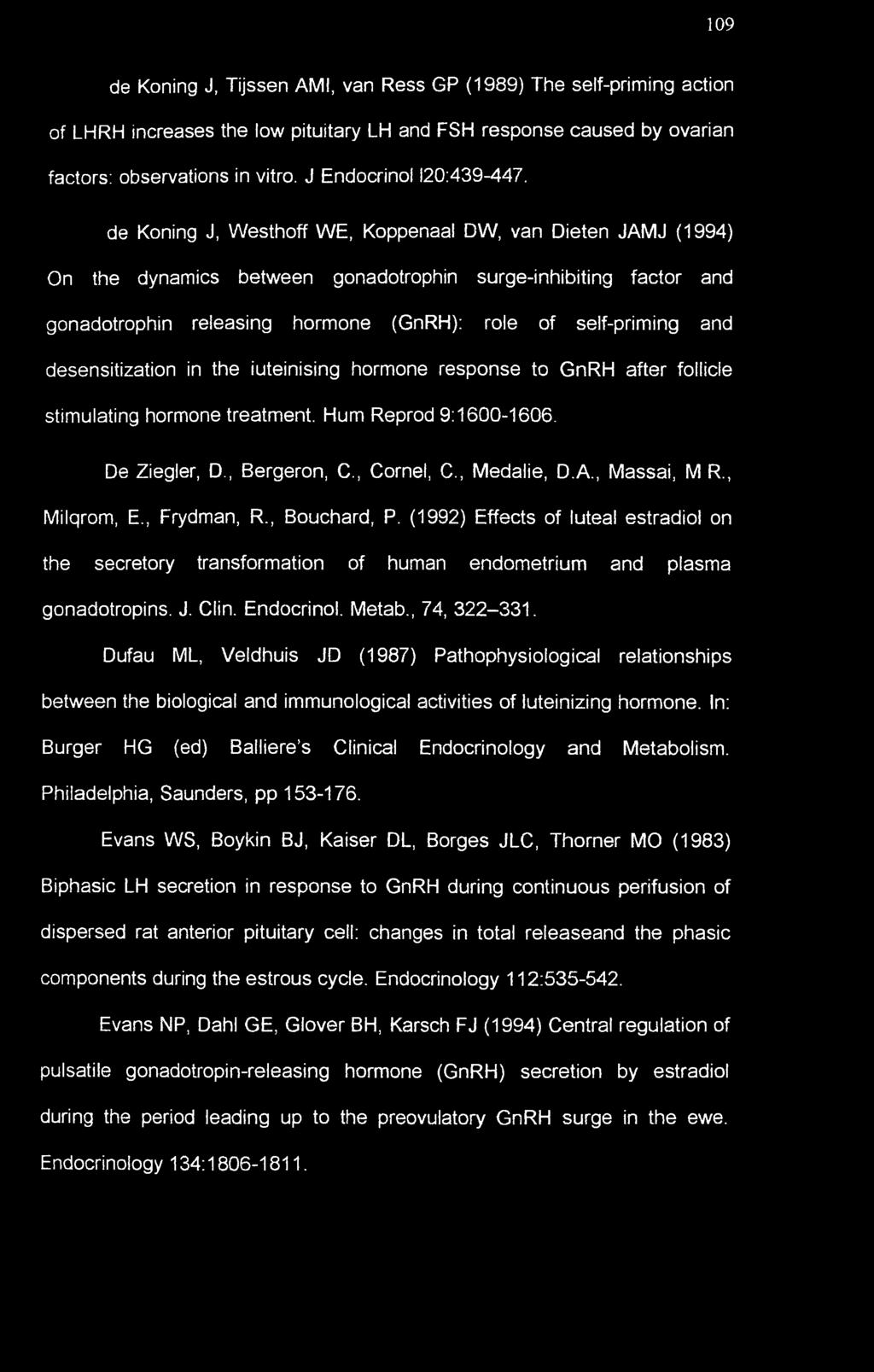 de Koning J, Westhoff WE, Koppenaal DW, van Dieten JAMJ (1994) On the dynamics between gonadotrophin surge-inhibiting factor and gonadotrophin releasing hormone (GnRH): role of self-priming and