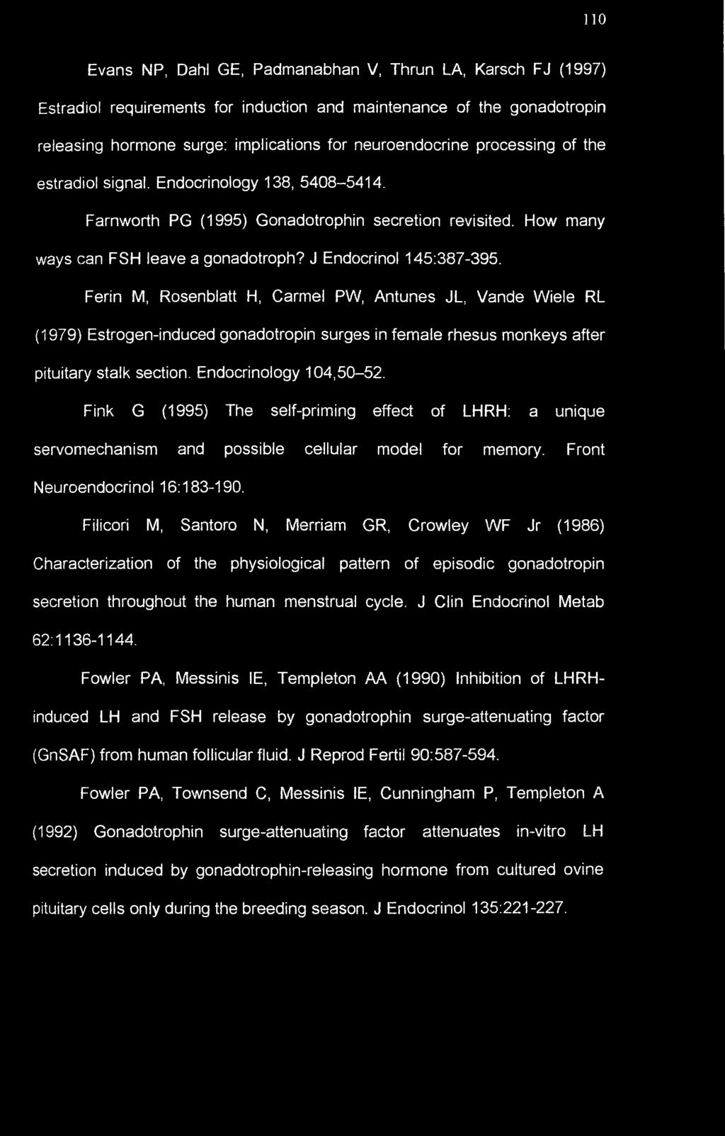 Ferin M, Rosenblatt H, Carmel PW, Antunes JL, Vande Wiele RL (1979) Estrogen-induced gonadotropin surges in female rhesus monkeys after pituitary stalk section. Endocrinology 104,50-52.