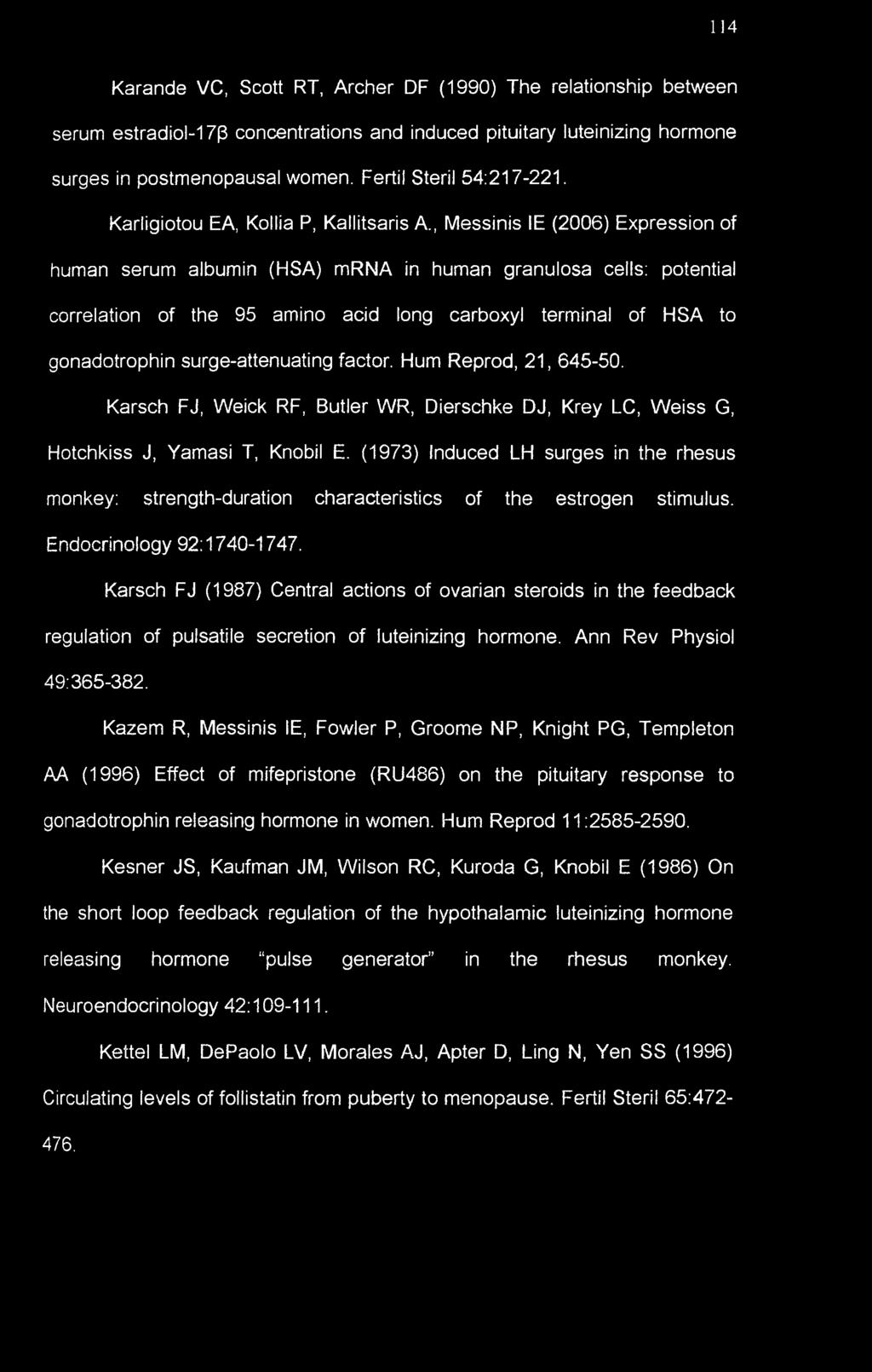 , Messinis IE (2006) Expression of human serum albumin (HSA) mrna in human granulosa cells: potential correlation of the 95 amino acid long carboxyl terminal of HSA to gonadotrophin surge-attenuating