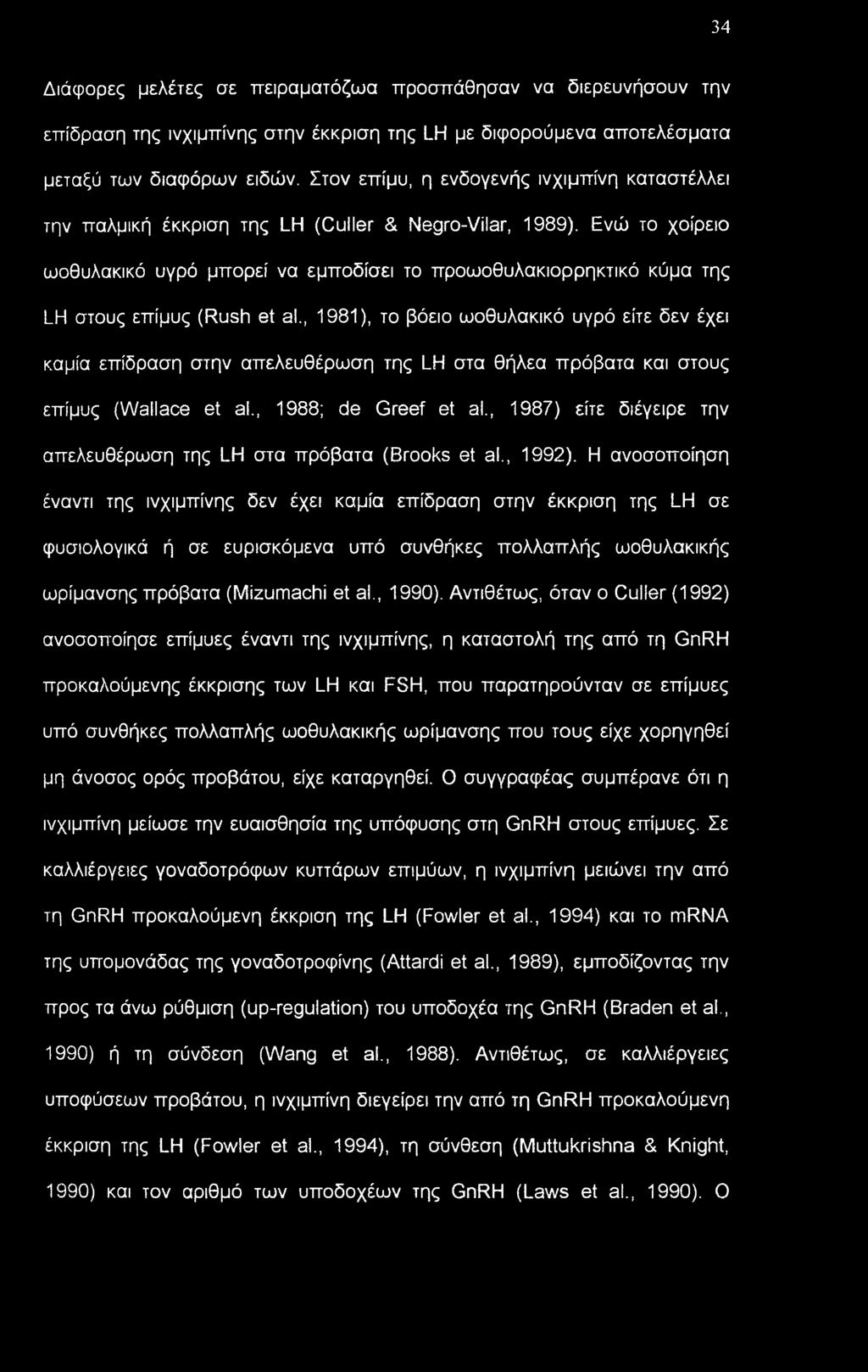 Ενώ το χοίρειο ωοθυλακικό υγρό μπορεί να εμποδίσει το προωοθυλακιορρηκτικό κύμα της LH στους επίμυς (Rush et al.