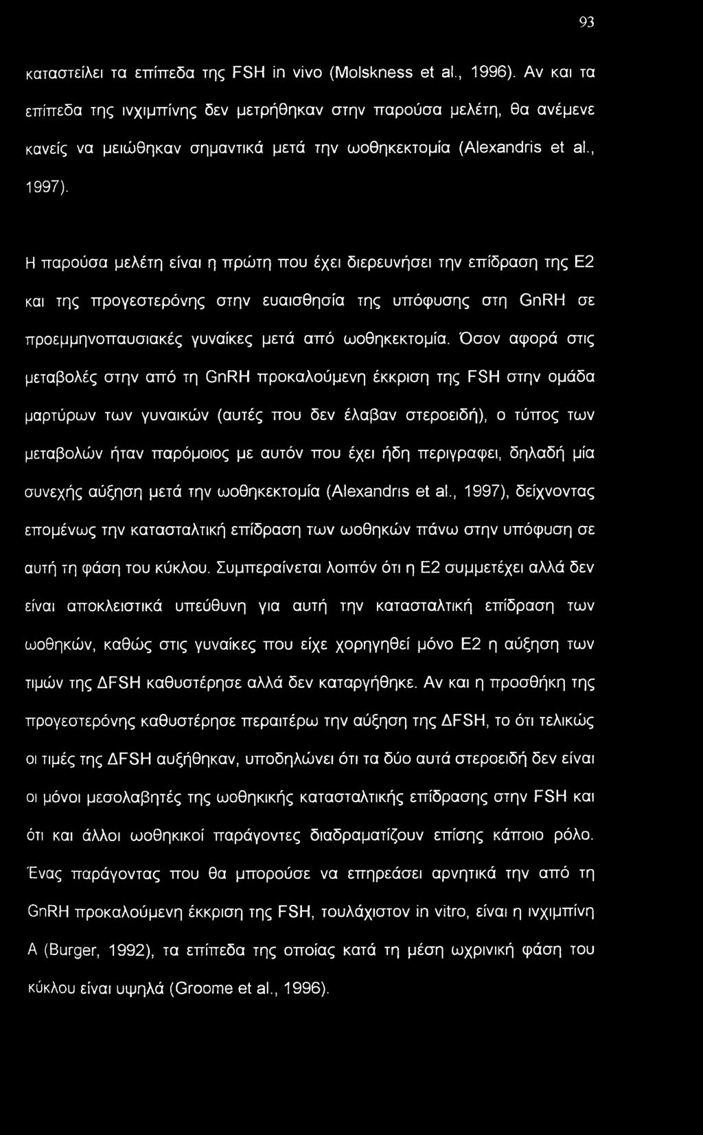 Η παρούσα μελέτη είναι η πρώτη που έχει διερευνήσει την επίδραση της Ε2 και της προγεστερόνης στην ευαισθησία της υπόφυσης στη GnRH σε προεμμηνοπαυσιακές γυναίκες μετά από ωοθηκεκτομία.