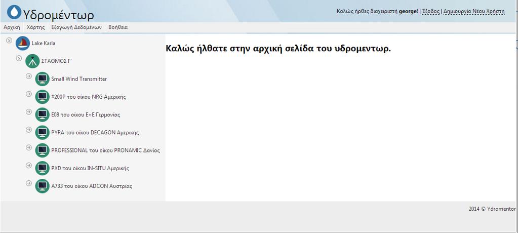 Σχήμα 3.2: Η βασική οθόνη ενός χρήστη στο σύστημα Η εφαρμογή χωρίζεται σε 3 κομμάτια. 1. Στον κατάλογο ενεργειών.