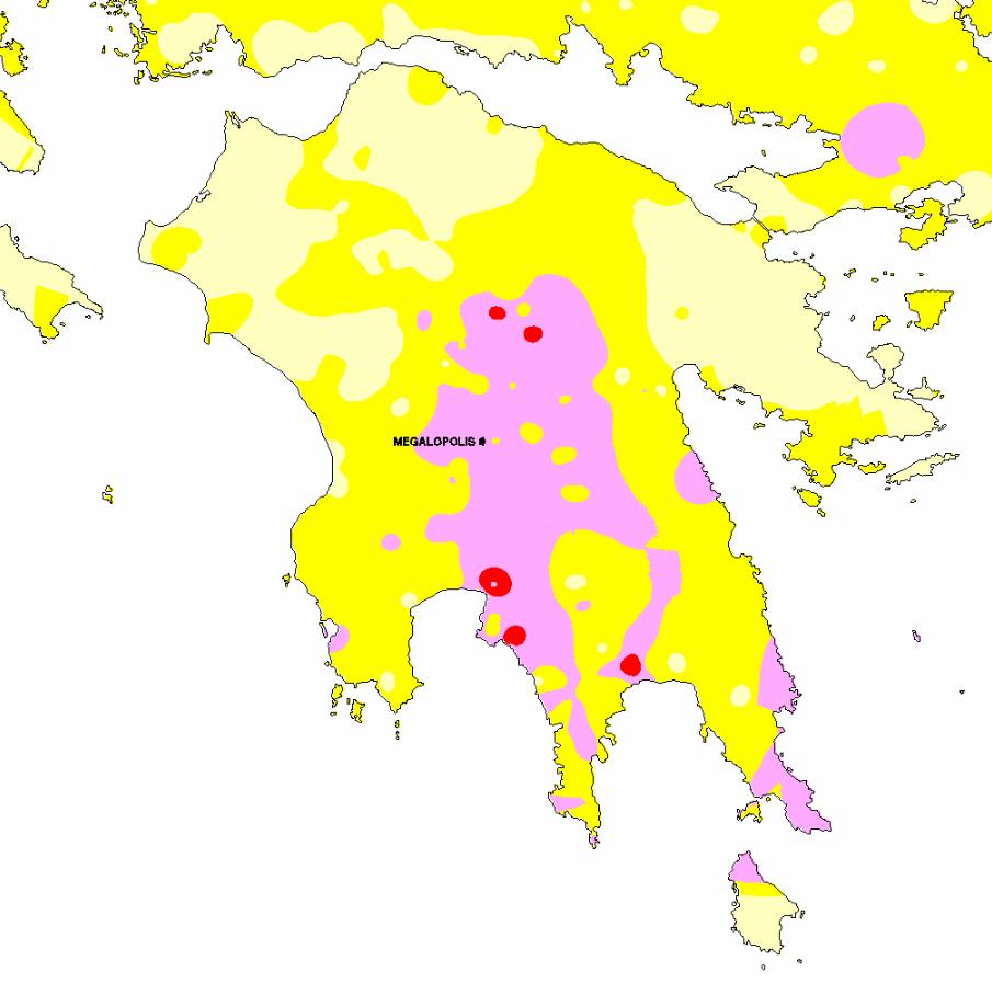 Σχήµα 6-5: Χάρτης συγκεντρώσεων ραδίου στο έδαφος της Πελοποννήσου [49] National