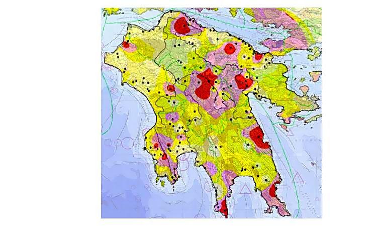 Σχήµα 6-11: Παράθεση χάρτη ραδονίου σε