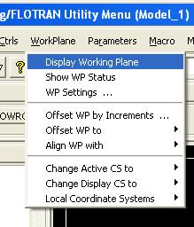 1 Working plane - Εμφάνιση 2 Utility Menu >