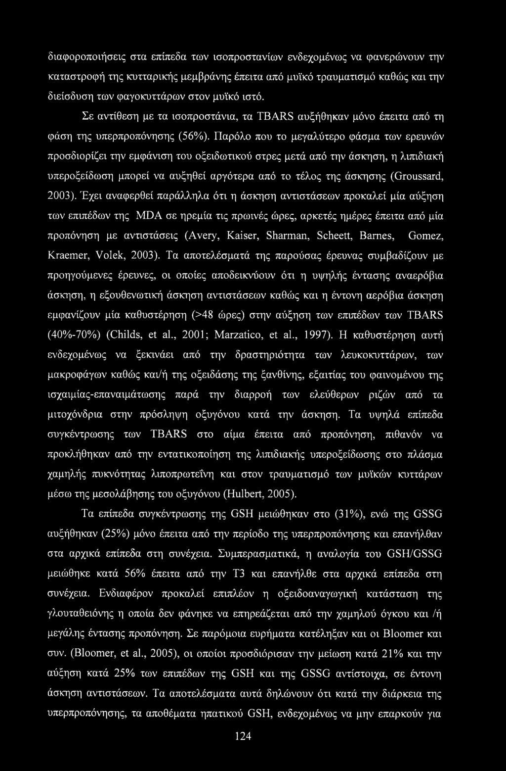 Παρόλο που το μεγαλύτερο φάσμα των ερευνών προσδιορίζει την εμφάνιση του οξειδωτικού στρες μετά από την άσκηση, η λιπιδιακή υπεροξείδωση μπορεί να αυξηθεί αργότερα από το τέλος της άσκησης