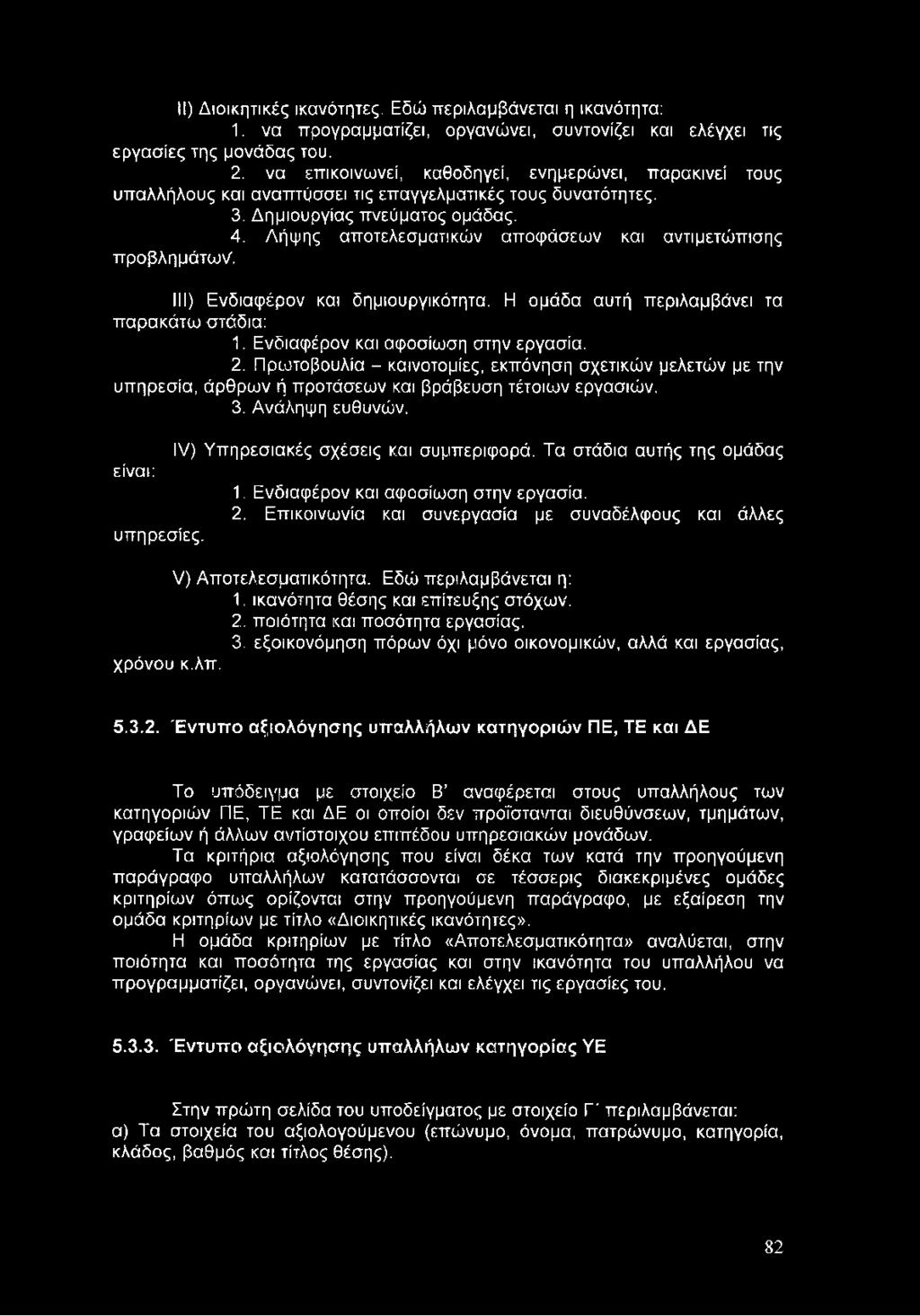 Τα στάδια αυτής της ομάδας 1. Ενδιαφέρον και αφοσίωση στην εργασία. 2. Επικοινωνία και συνεργασία με συναδέλφους και άλλες V) Αποτελεσματικότητα. Εδώ περιλαμβάνεται η: 1.