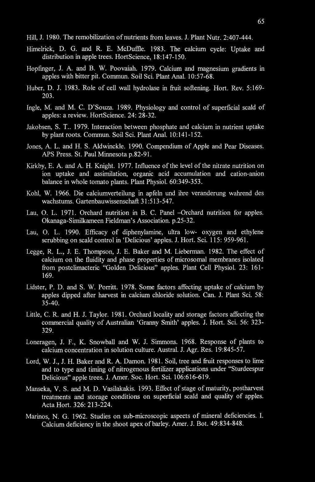 65 Hill, J. 1980. The remobilization of nutrients from leaves. J. Plant Nutr. 2:407-444. Himelrick, D. G. and R. E. McDuffie. 1983. The calcium cycle: Uptake and distribution in apple trees.