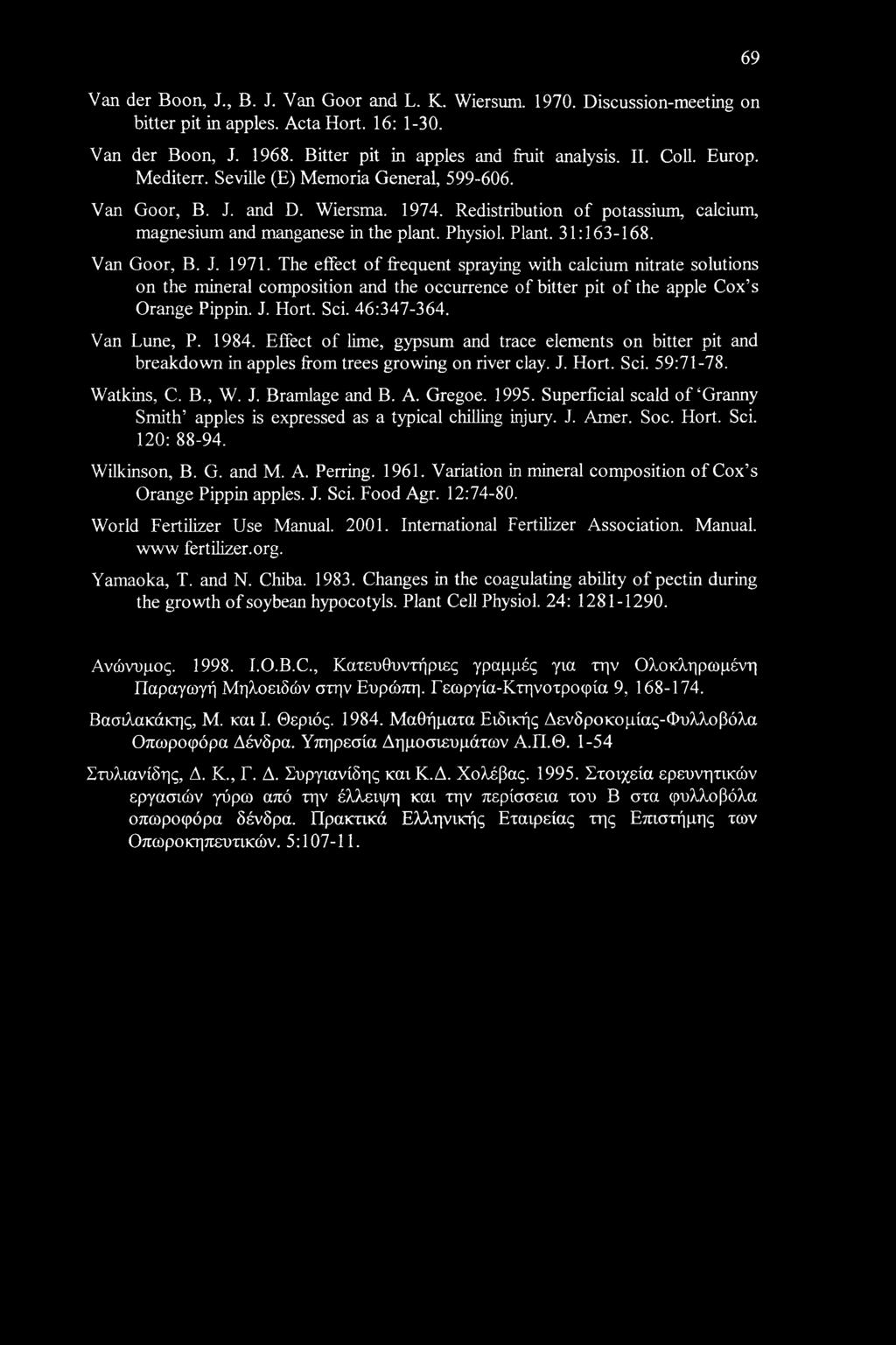 Van Goor, B. J. 1971. The effect of frequent spraying with calcium nitrate solutions on the mineral composition and the occurrence of bitter pit of the apple Cox s Orange Pippin. J. Hort. Sci.