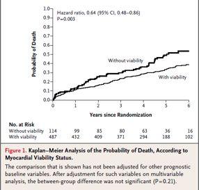 In the subset of 601 patients in the trial who had myocardial viability imaging, those with viable myocardium were not