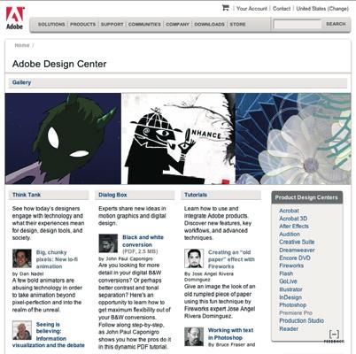 Adobe Design Center Το Adobe Design Center προσφέρει άρθρα, έξυπνες ιδέες και οδηγίες από ειδικούς επαγγελματίες, κορυφαίους σχεδιαστές και συνεργαζόμενους με την