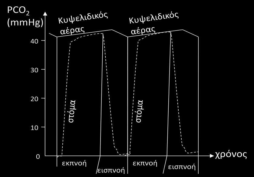 30 Δηθόλα 1.3-3. Μεηαβνιέο ηεο θπςειηδηθήο θαη ζηνκαηηθήο PCO2 θαηά ηνλ αλαπλεπζηηθφ θχθιν. (19) 1.3.3.3 Κπςειηδηθή κεξηθή πίεζε ηνπ δηνμεηδίνπ ηνπ άλζξαθα Ρ Α CO 2.