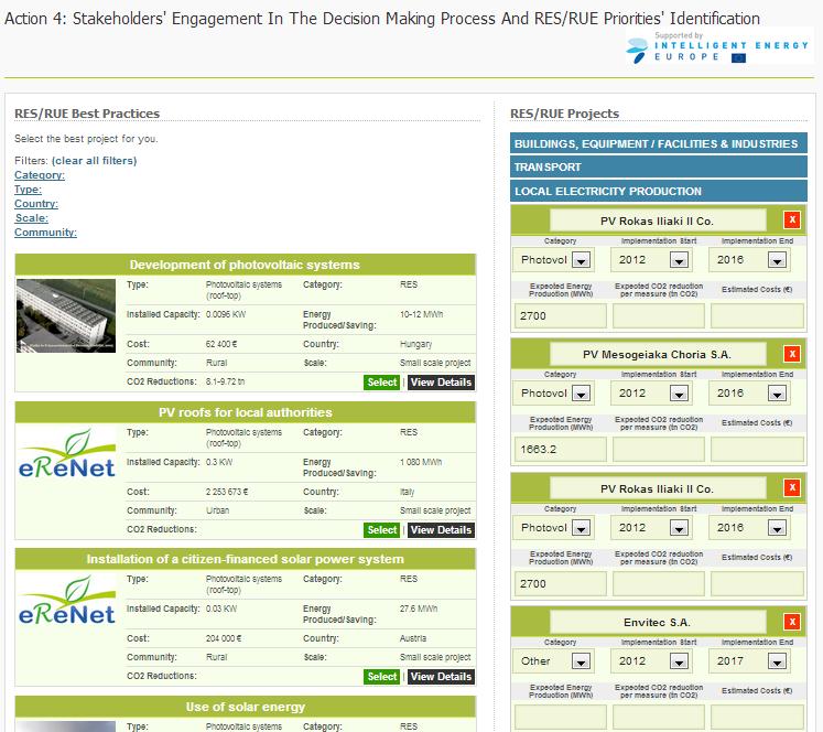 Action 4 Στην 4 η φάση της μεθοδολογίας περιλαμβάνεται η συμμετοχή των ενδιαφερόμενων μερών στη διαδικασία λήψης απόφασης και η αναγνώριση των προτεραιοτήτων σε έργα ΑΠΕ & ΕΞΕΝ.