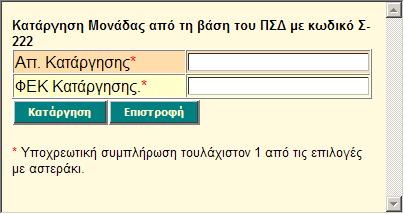 Εικόνα 18 Κατάργηση μονάδων Παρομοίως στην «Μετονομασία