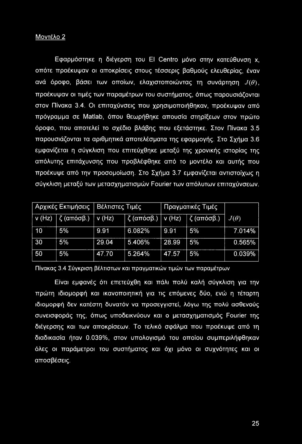 Οι επιταχύνσεις που χρησιμοποιήθηκαν, προέκυψαν από πρόγραμμα σε Matlab, όπου θεωρήθηκε απουσία στηρίξεων στον πρώτο όροφο, που αποτελεί το σχέδιο βλάβης που εξετάστηκε. Στον Πίνακα 3.