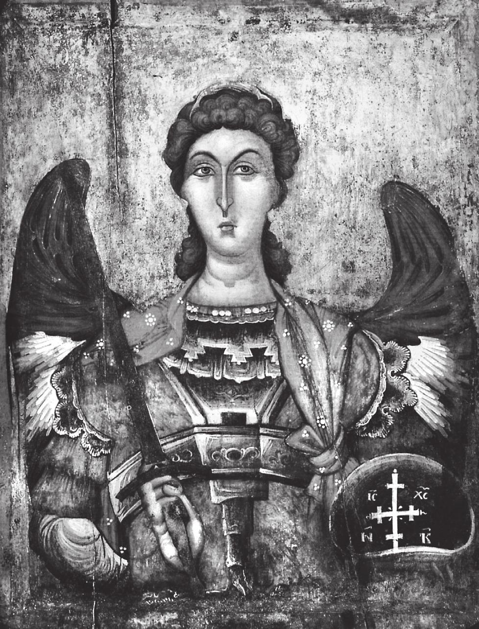 ΕΙΚΟΝΕΣ ΤΗΣ «ΣΧΟΛΗΣ» ΚΑΣΤΟΡΙΑΣ βρίσκεται στο Εθνικό Μουσείο Μεσαιωνικής τέχνης στην Κορυτσά 24. Ο αρχάγγελος παριστάνεται σε προτομή, φορώντας στρατιωτική ενδυμασία.