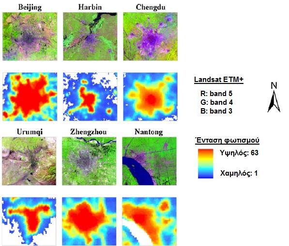 χρησιμοποιήθηκαν και εικόνες του δορυφόρου Landsat για την ερμηνεία των χρήσεων γης, καθώς και στατιστικά οικονομικά και κοινωνικά στοιχεία της Κίνας.