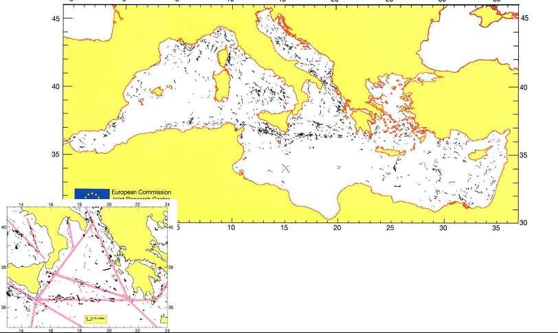 Μεσόγειος Θάλασσα Πετρελαιοκηλίδες που εντοπίστηκαν από δορυφορικές