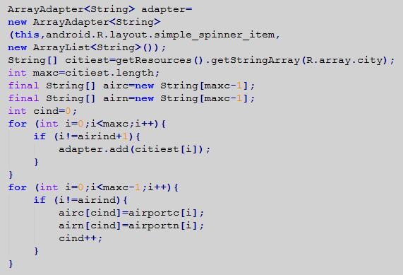 Οι παράμετροι που θα χρησιμοποιήσουμε είναι το στοιχείο xml simple_spinner_item και η ArrayList.