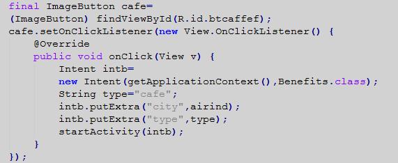 Από το αρχείο activity_airport.xml ο κώδικας του <ImageButton/>. Αρχικά βάζουμε το tag < και μετά το είδος του αντικειμένου που θα περιγράψουμε.