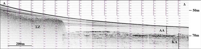 Η γενική στρωματογραφία στη ζώνη έρευνας περιγράφεται από την ύπαρξη δύο κύριων σεισμικών ακολουθιών (Εικ. 2) που επικάθονται στο ακουστικό υπόβαθρο της περιοχής.