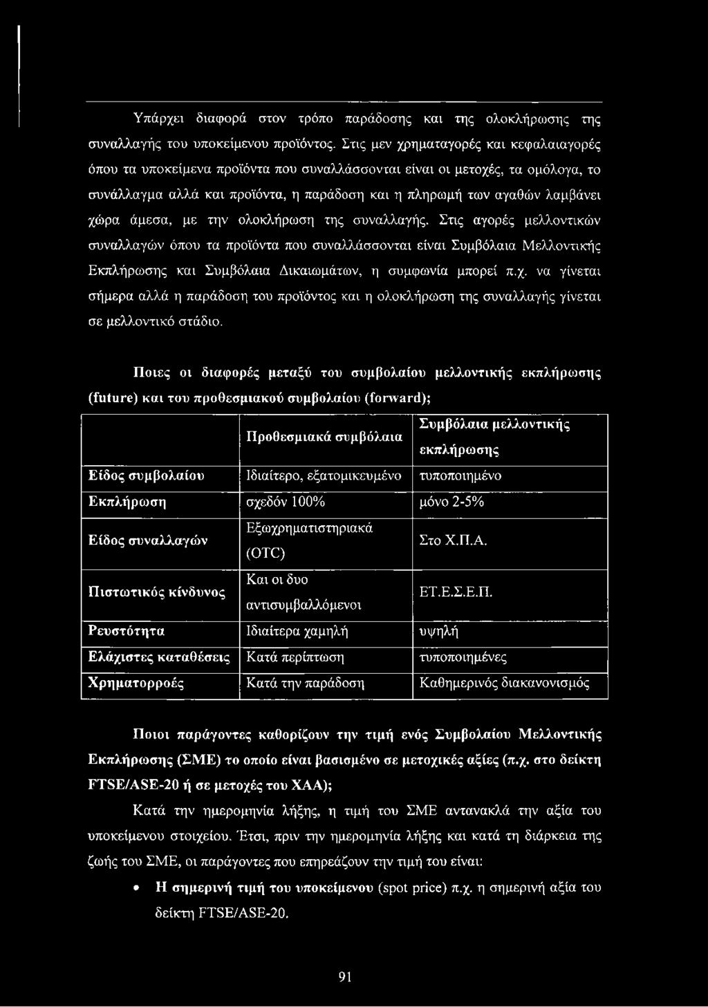 άμεσα, με την ολοκλήρωση της συναλλαγής. Στις αγορές μελλοντικών συναλλαγών όπου τα προϊόντα που συναλλάσσονται είναι Συμβόλαια Μελλοντικής Εκπλήρωσης και Συμβόλαια Δικαιωμάτων, η συμφωνία μπορεί π.χ.