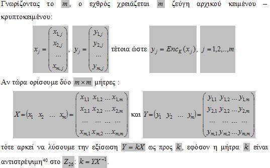 1.5. O αλγόπιθμορ Hill Κπςπηανάλςζη (Τύπορ: known-plaintext)