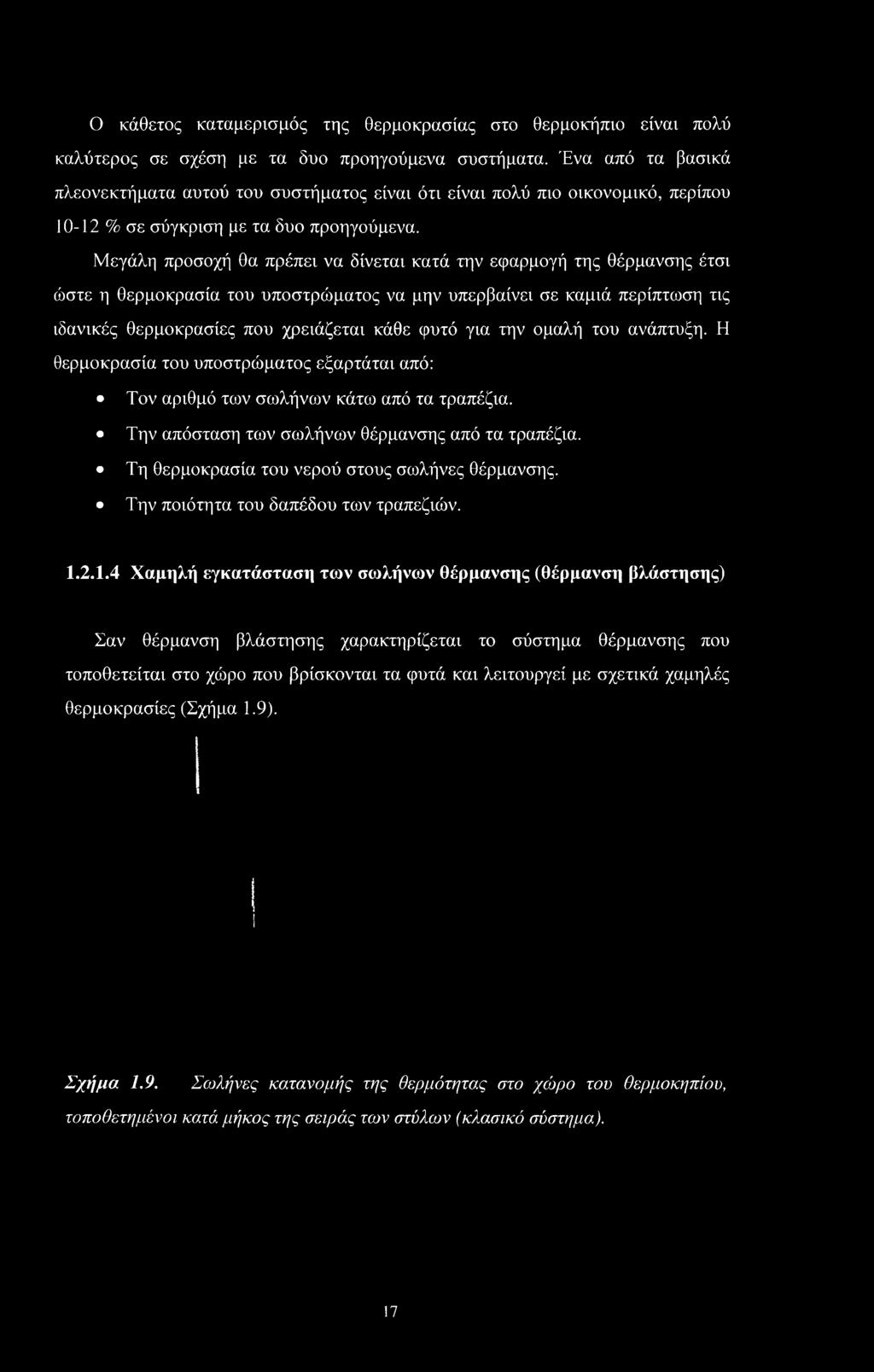 Μεγάλη προσοχή θα πρέπει να δίνεται κατά την εφαρμογή της θέρμανσης έτσι ώστε η θερμοκρασία του υποστρώματος να μην υπερβαίνει σε καμιά περίπτωση τις ιδανικές θερμοκρασίες που χρειάζεται κάθε φυτό