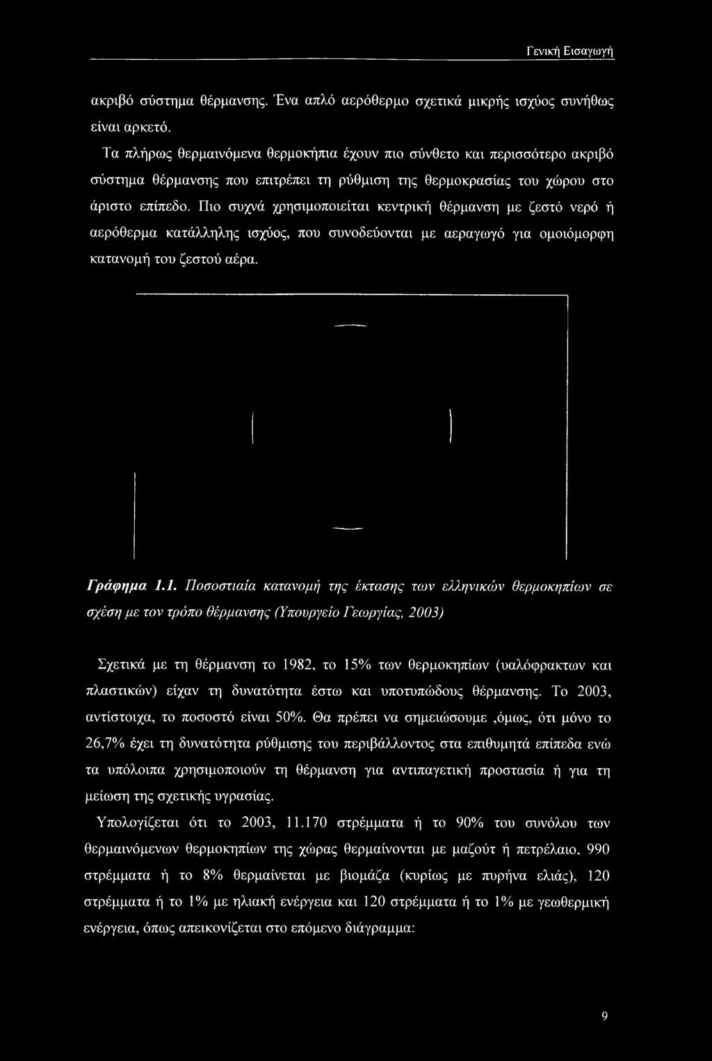 Πιο συχνά χρησιμοποιείται κεντρική θέρμανση με ζεστό νερό ή αερόθερμα κατάλληλης ισχύος, που συνοδεύονται με αεραγωγό για ομοιόμορφη κατανομή του ζεστού αέρα. Γράφημα 1.