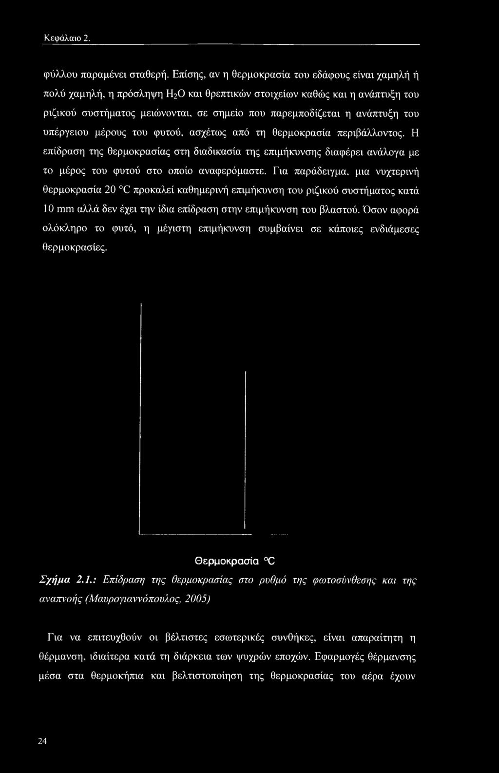 του υπέργειου μέρους του φυτού, ασχέτως από τη θερμοκρασία περιβάλλοντος. Η επίδραση της θερμοκρασίας στη διαδικασία της επιμήκυνσης διαφέρει ανάλογα με το μέρος του φυτού στο οποίο αναφερόμαστε.