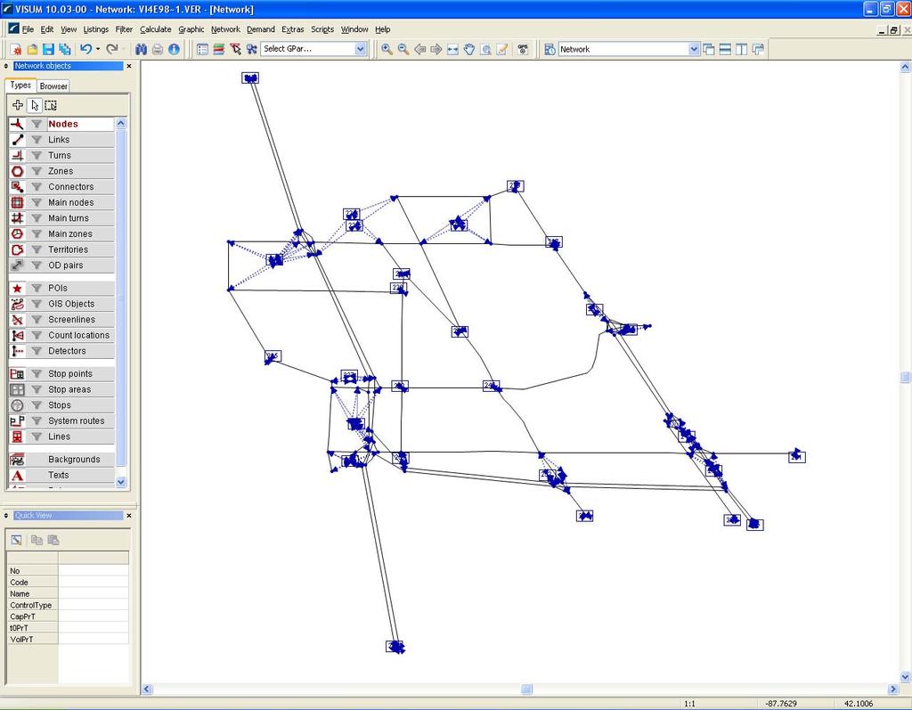 Εικόνα 5.2 Περιβάλον εργασίας του VISUM και Αναπαράσταση ενός δικτυού 5.3.1.
