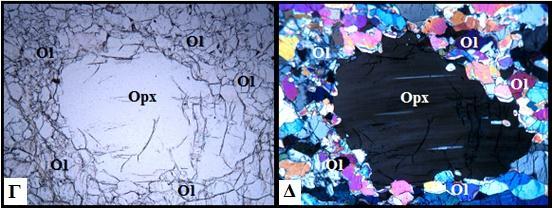 ολιβίνη και σερπεντίνη, Γ,Δ) Πορφυροκλαστικός ιστός, με τον ορθοπυρόξενο σε θέση
